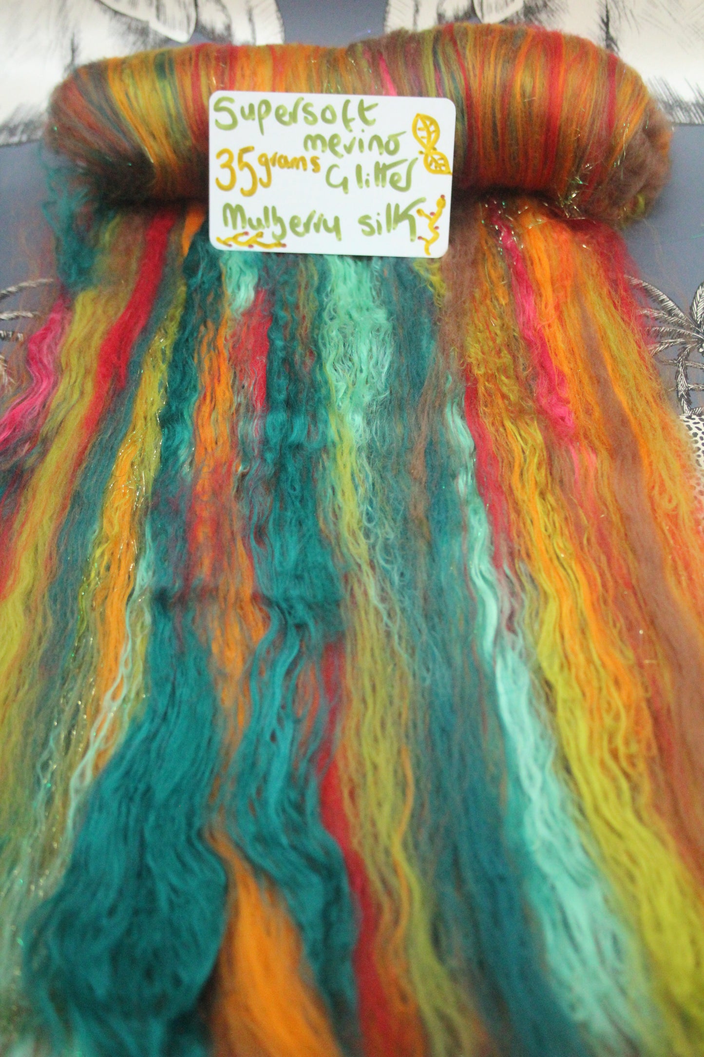 Supersoft Merino Art Batt  - Green Orange Red Brown - 35 grams 1.2 oz - Wool for felting, spinning and weaving