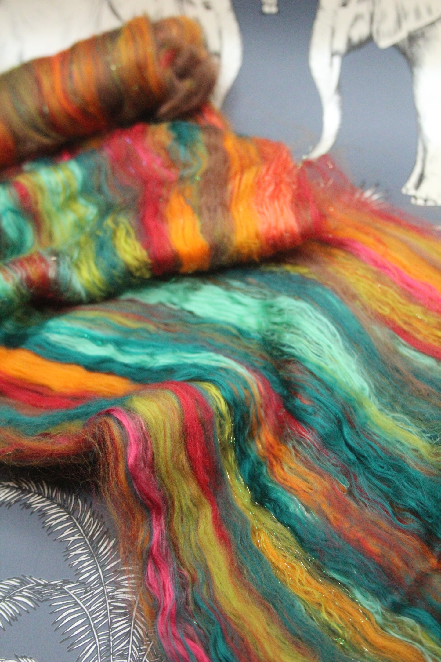 Supersoft Merino Art Batt  - Green Orange Red Brown - 35 grams 1.2 oz - Wool for felting, spinning and weaving