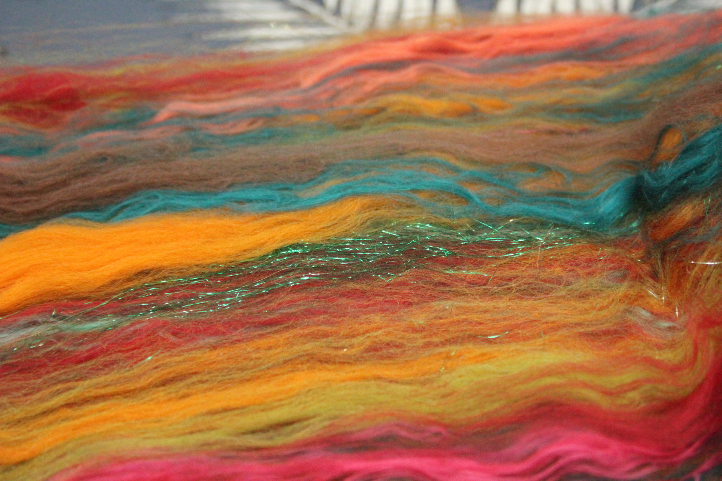 Supersoft Merino Art Batt  - Green Orange Red Brown - 35 grams 1.2 oz - Wool for felting, spinning and weaving