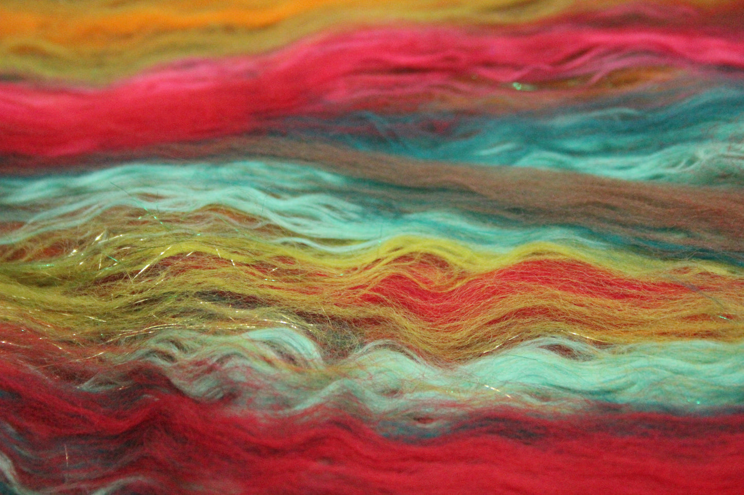 Supersoft Merino Art Batt  - Green Orange Red Brown - 35 grams 1.2 oz - Wool for felting, spinning and weaving