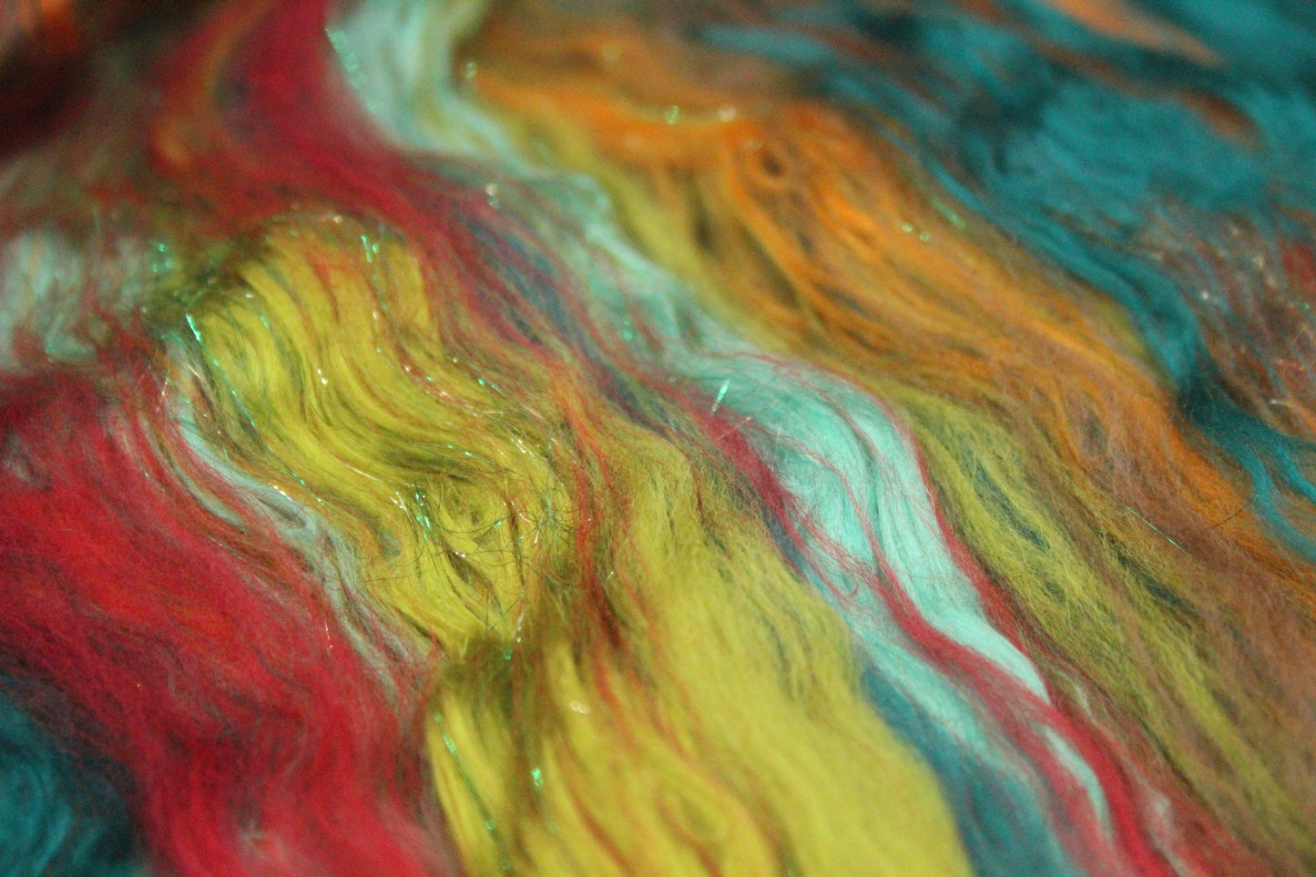 Supersoft Merino Art Batt  - Green Orange Red Brown - 35 grams 1.2 oz - Wool for felting, spinning and weaving
