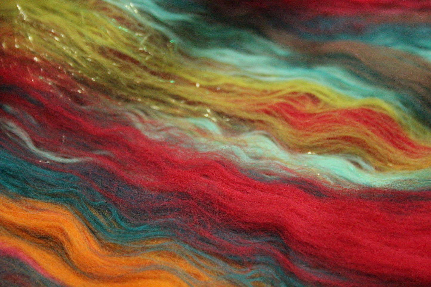Supersoft Merino Art Batt  - Green Orange Red Brown - 35 grams 1.2 oz - Wool for felting, spinning and weaving