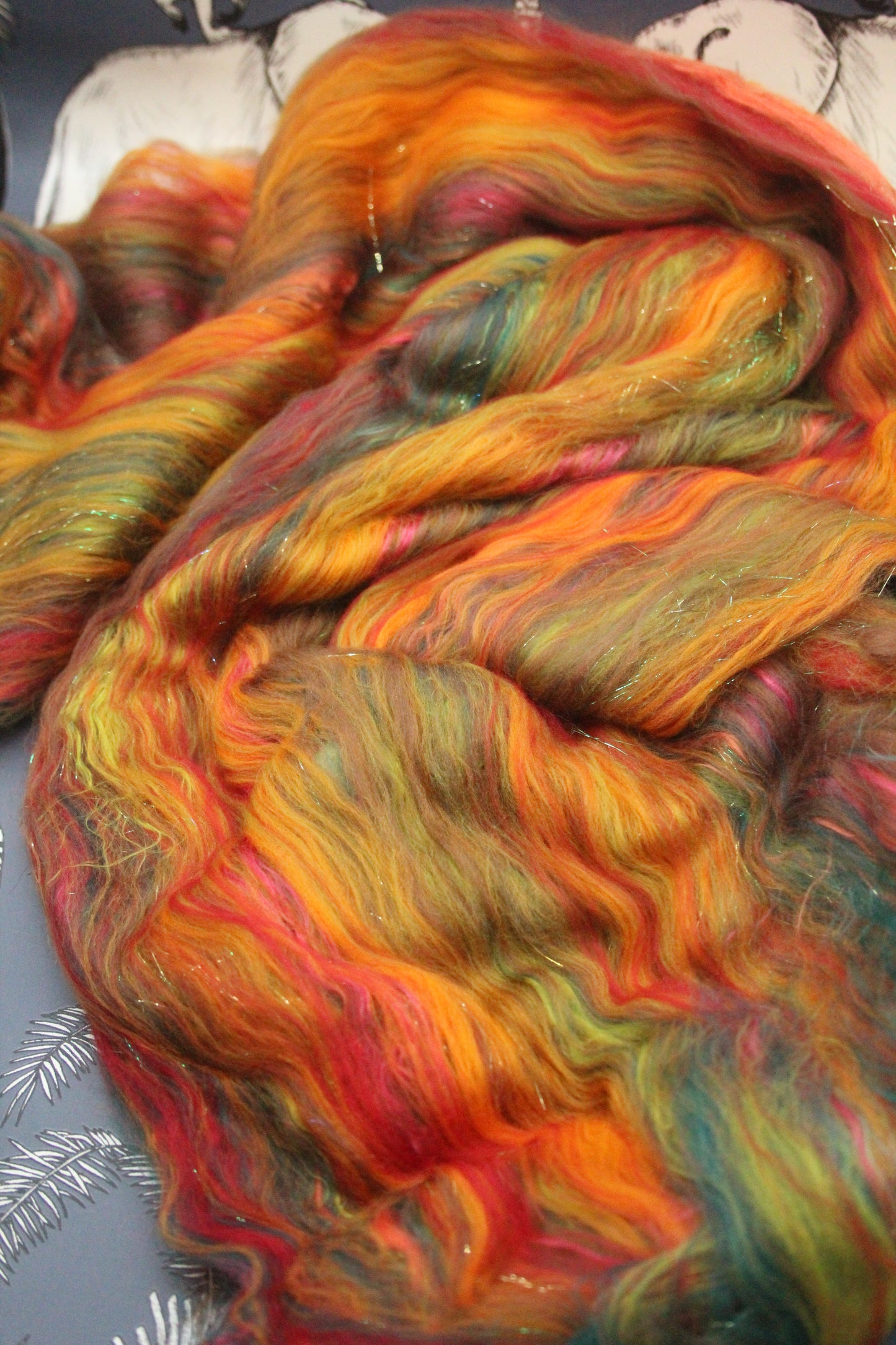 Supersoft Merino Art Batt  - Green Orange Red Brown - 35 grams 1.2 oz - Wool for felting, spinning and weaving