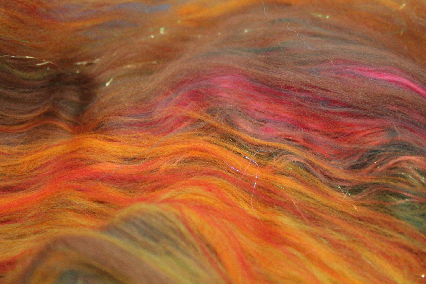 Supersoft Merino Art Batt  - Green Orange Red Brown - 35 grams 1.2 oz - Wool for felting, spinning and weaving