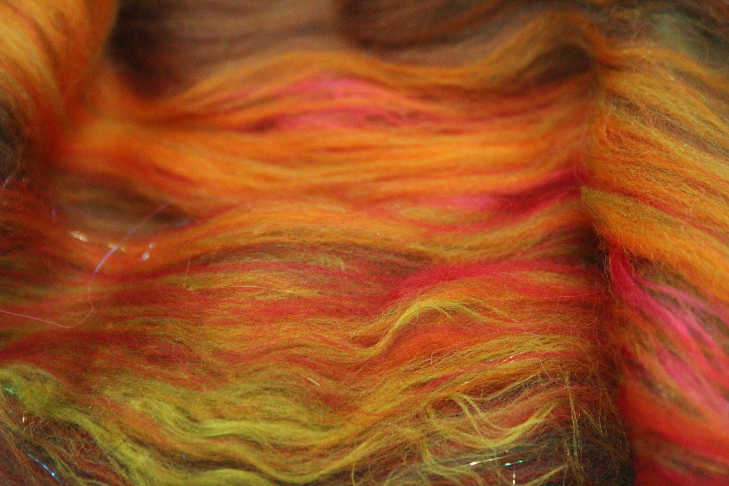 Supersoft Merino Art Batt  - Green Orange Red Brown - 35 grams 1.2 oz - Wool for felting, spinning and weaving