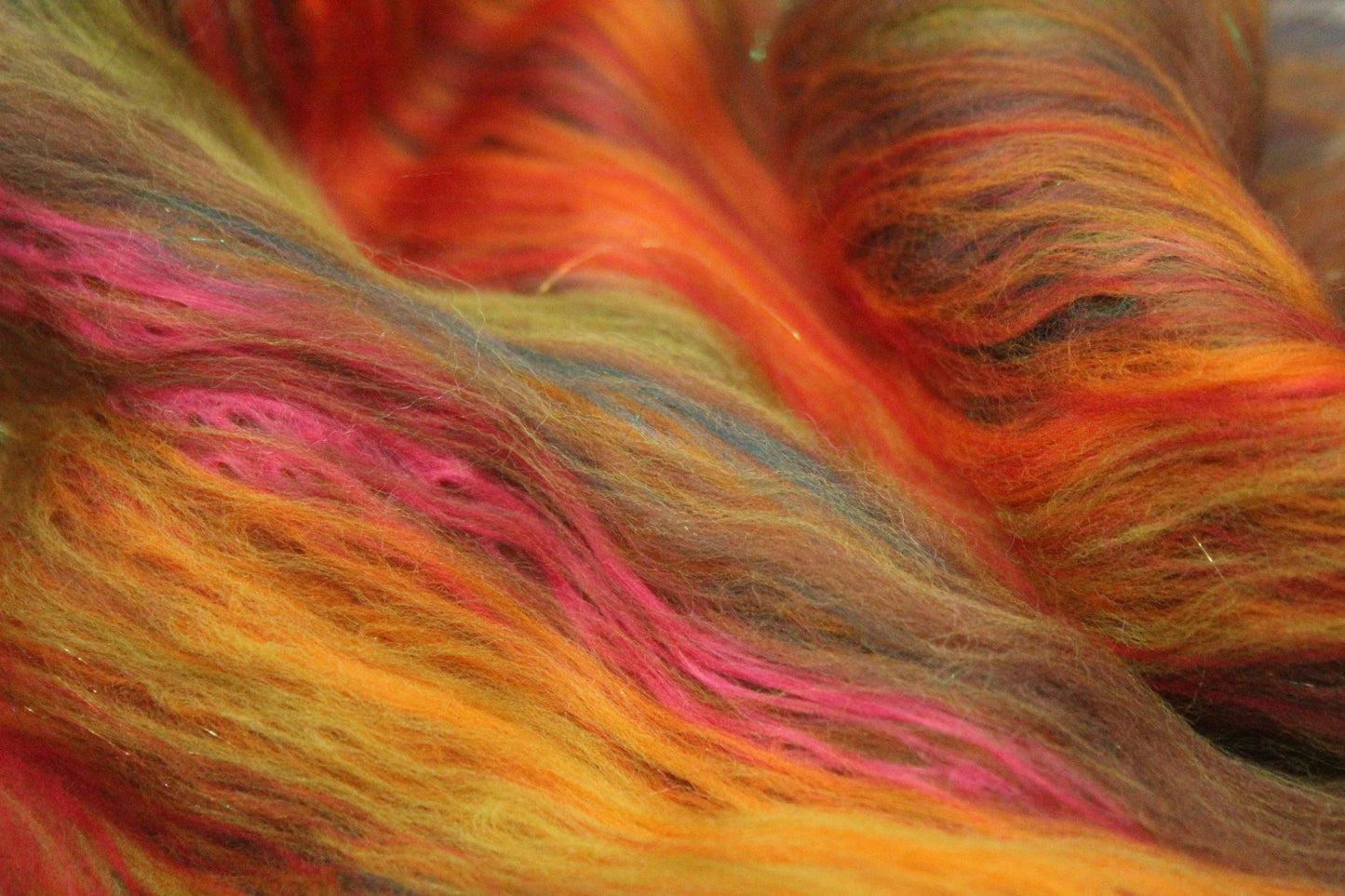 Supersoft Merino Art Batt  - Green Orange Red Brown - 35 grams 1.2 oz - Wool for felting, spinning and weaving