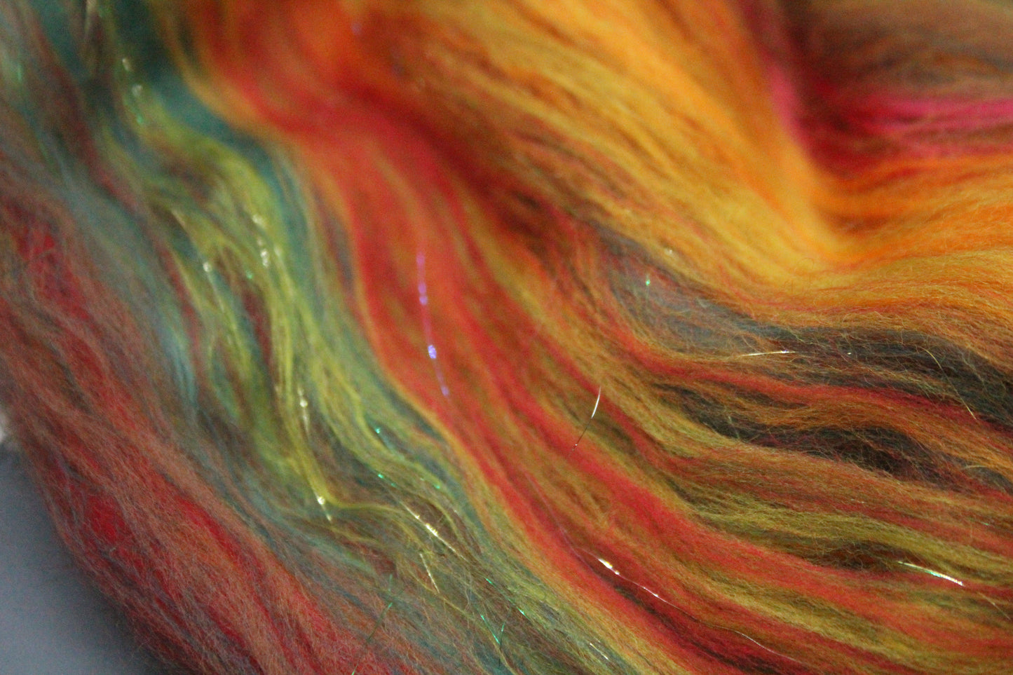 Supersoft Merino Art Batt  - Green Orange Red Brown - 35 grams 1.2 oz - Wool for felting, spinning and weaving