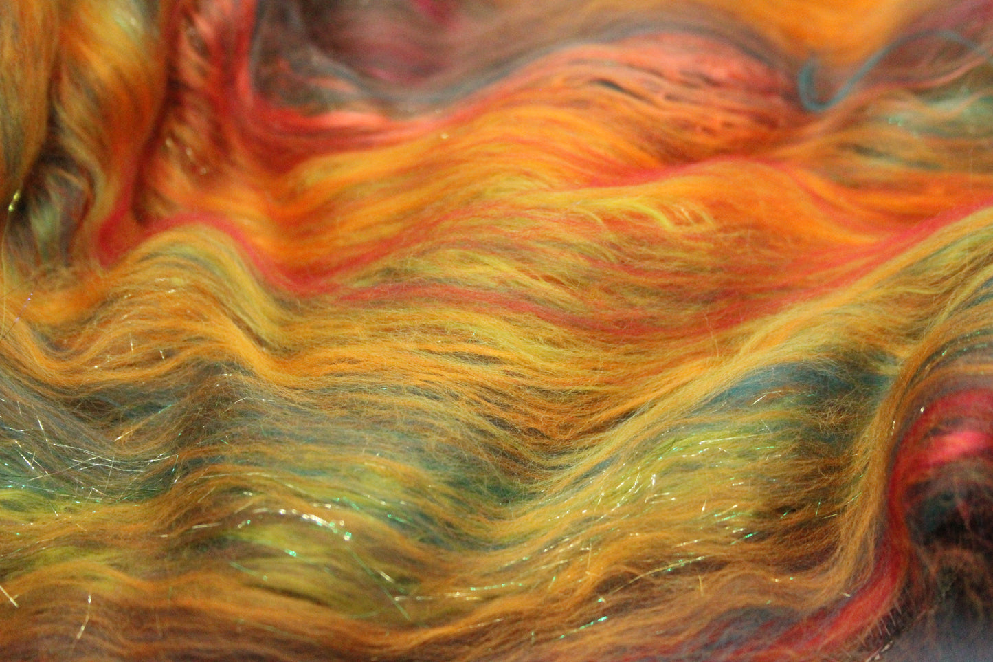 Supersoft Merino Art Batt  - Green Orange Red Brown - 35 grams 1.2 oz - Wool for felting, spinning and weaving