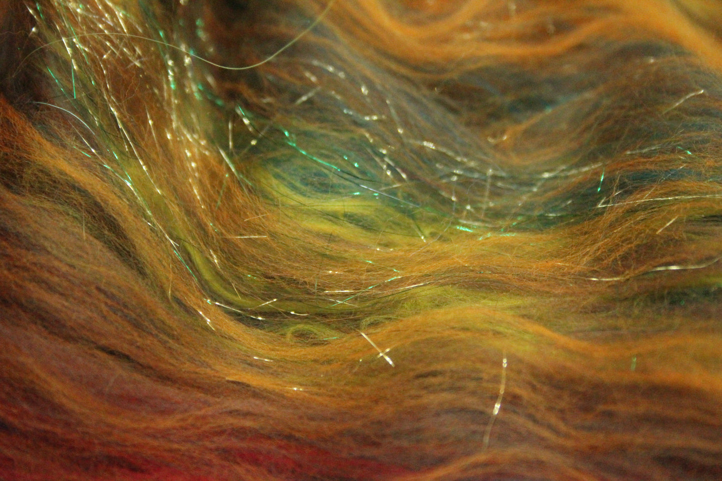 Supersoft Merino Art Batt  - Green Orange Red Brown - 35 grams 1.2 oz - Wool for felting, spinning and weaving