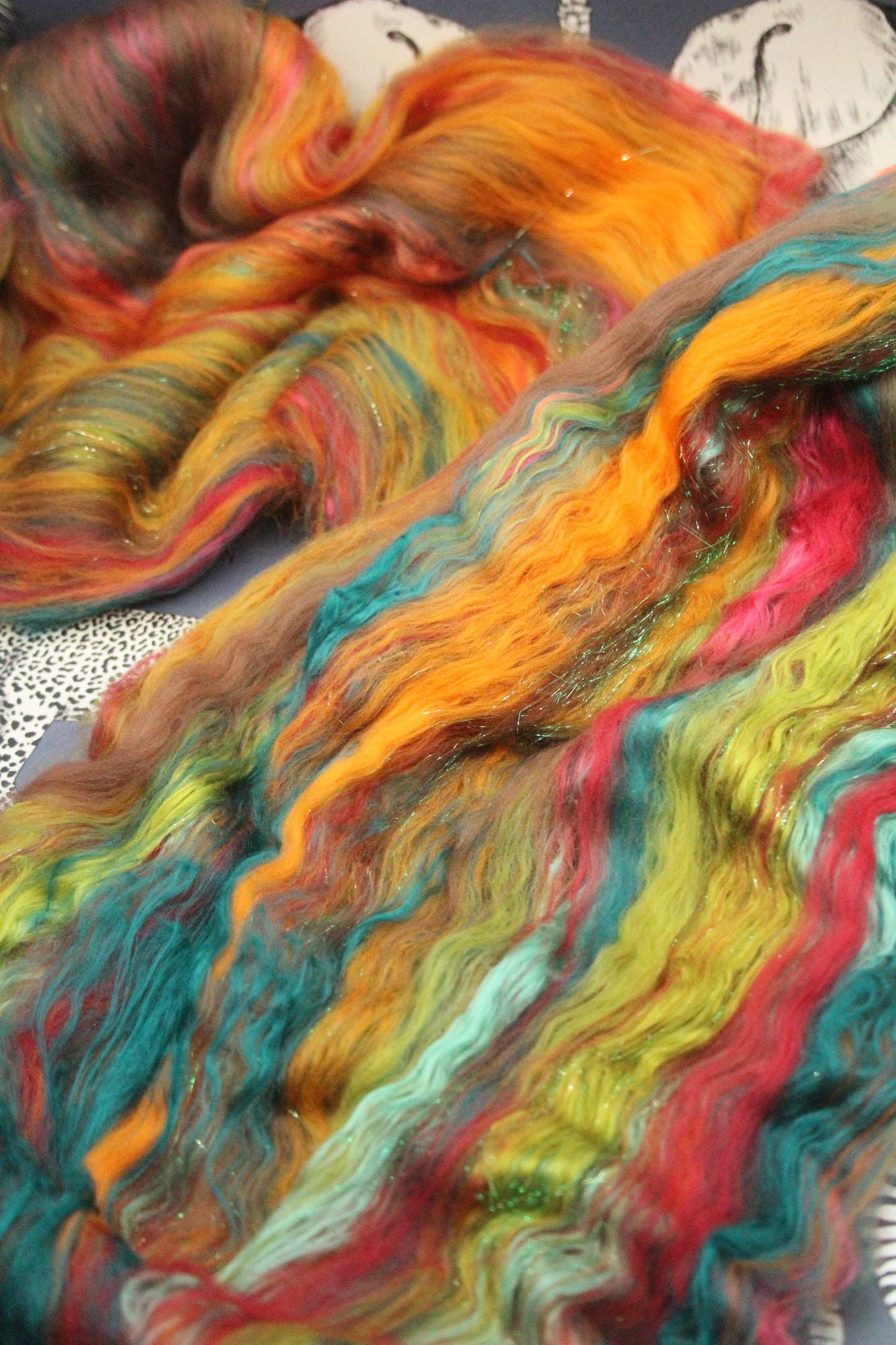 Supersoft Merino Art Batt  - Green Orange Red Brown - 35 grams 1.2 oz - Wool for felting, spinning and weaving