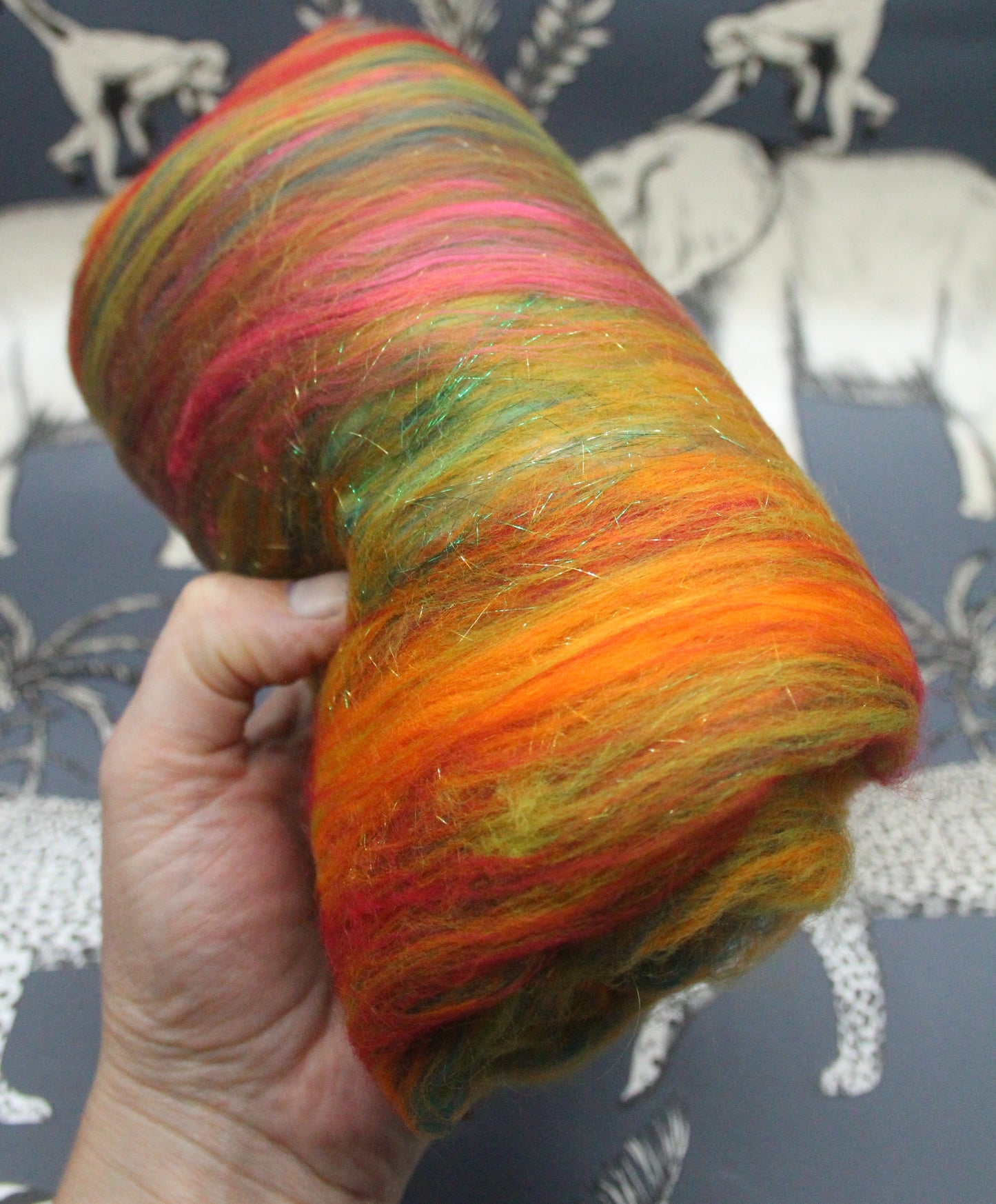 Supersoft Merino Art Batt  - Green Orange Red Brown - 35 grams 1.2 oz - Wool for felting, spinning and weaving