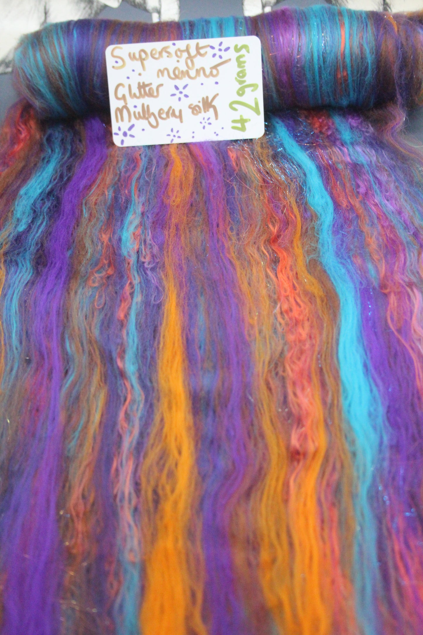 Supersoft Merino Art Batt - Blue Purple Orange Brown - 42 grams 1.4 oz - Wool for felting, spinning and weaving