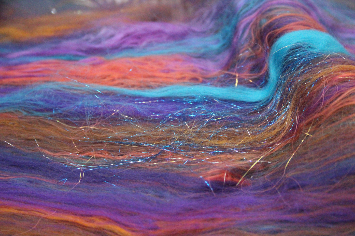 Supersoft Merino Art Batt - Blue Purple Orange Brown - 42 grams 1.4 oz - Wool for felting, spinning and weaving