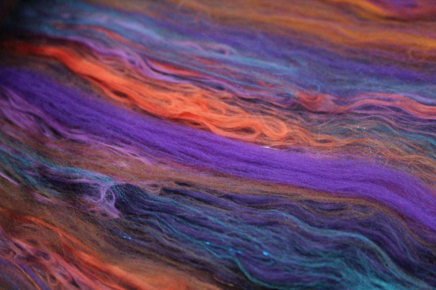 Supersoft Merino Art Batt - Blue Purple Orange Brown - 42 grams 1.4 oz - Wool for felting, spinning and weaving