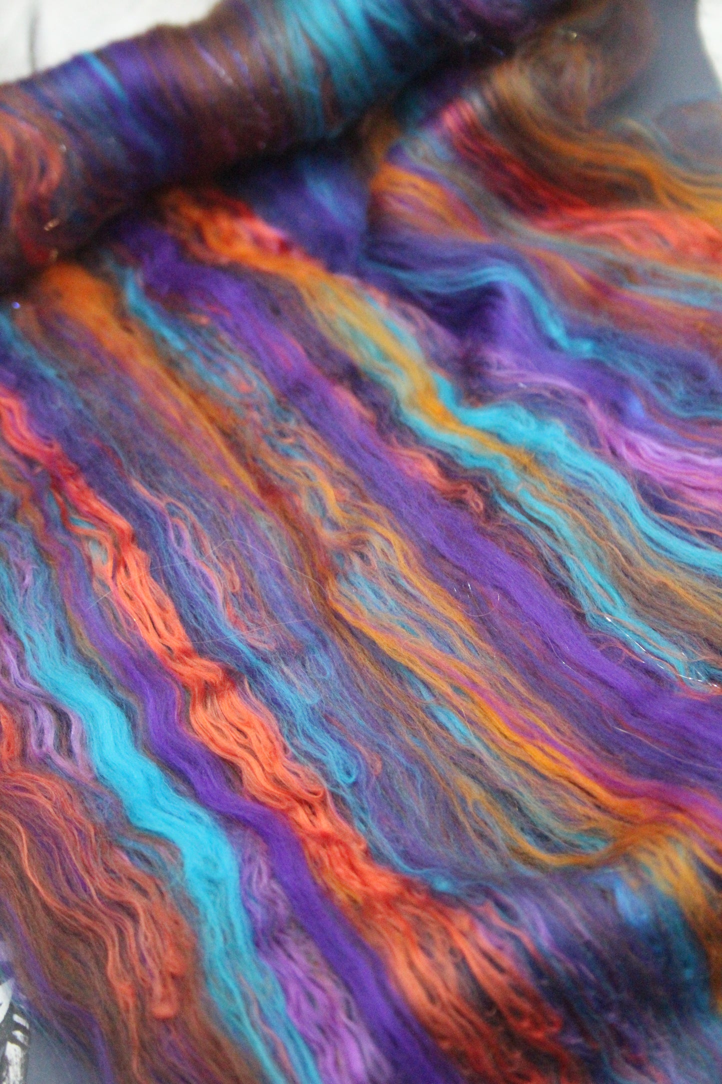 Supersoft Merino Art Batt - Blue Purple Orange Brown - 42 grams 1.4 oz - Wool for felting, spinning and weaving