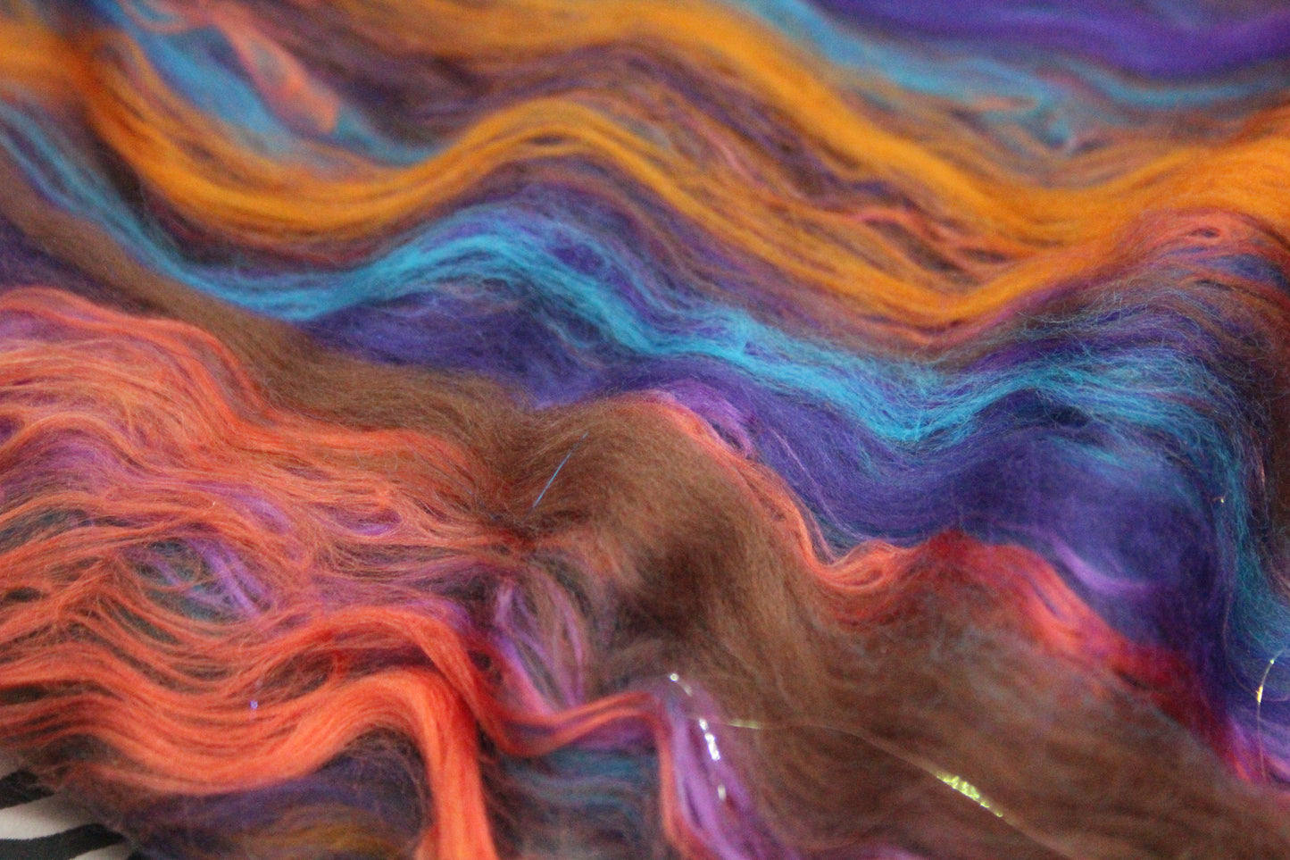 Supersoft Merino Art Batt - Blue Purple Orange Brown - 42 grams 1.4 oz - Wool for felting, spinning and weaving