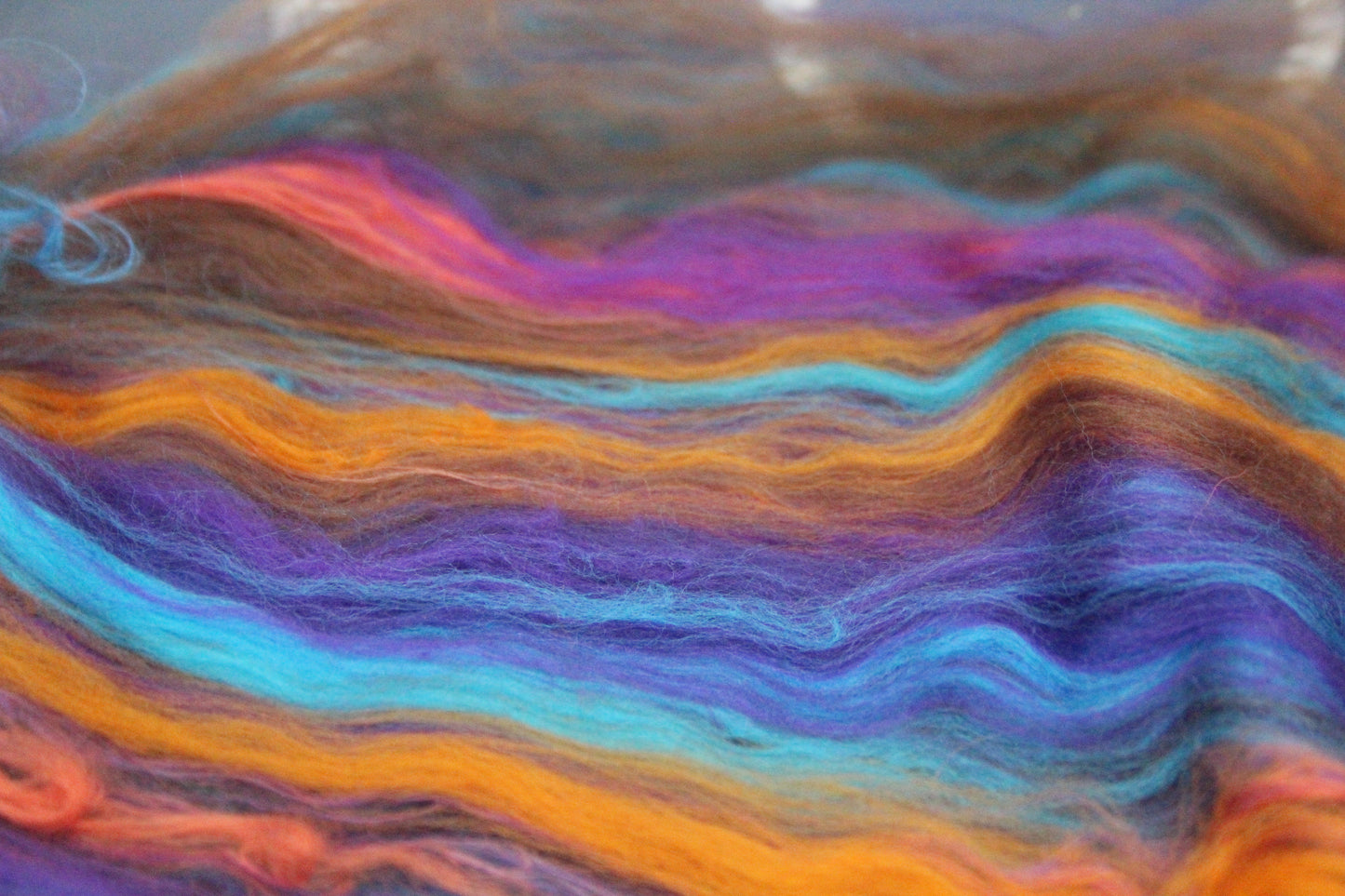 Supersoft Merino Art Batt - Blue Purple Orange Brown - 42 grams 1.4 oz - Wool for felting, spinning and weaving