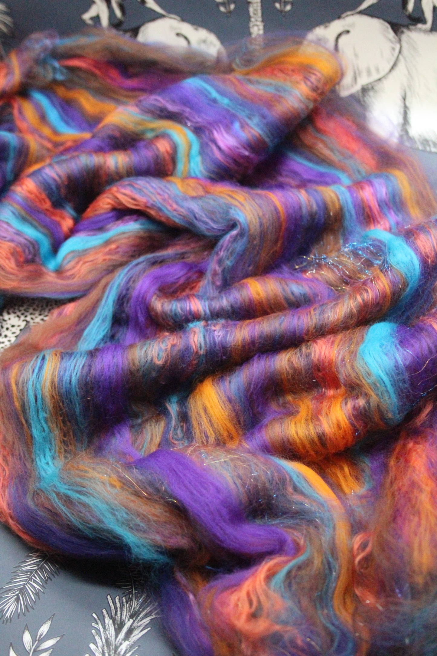 Supersoft Merino Art Batt - Blue Purple Orange Brown - 42 grams 1.4 oz - Wool for felting, spinning and weaving