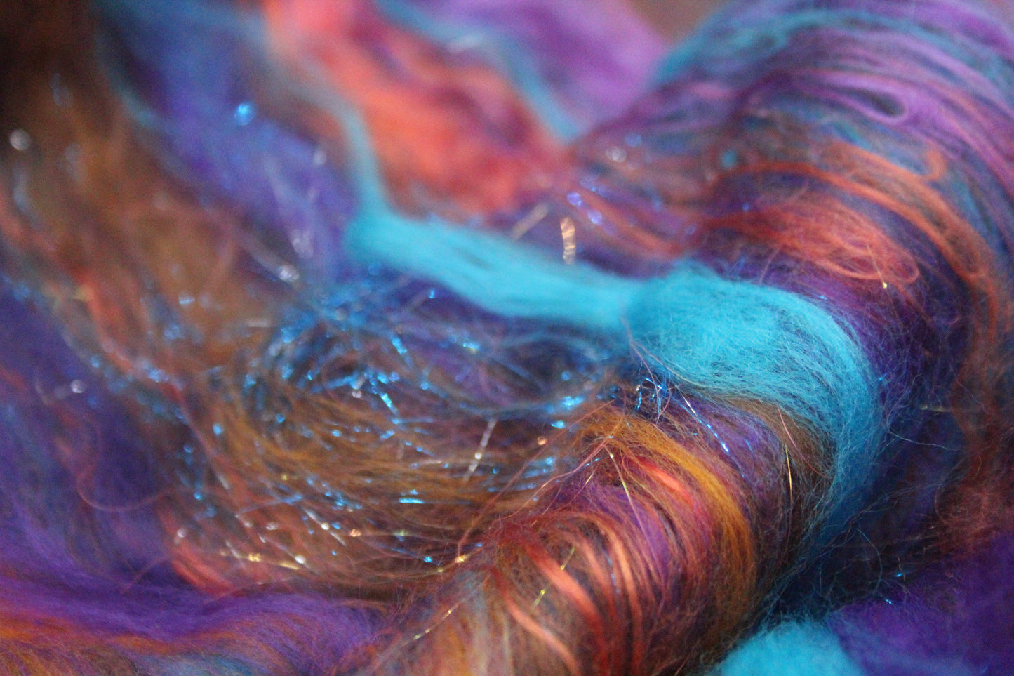 Supersoft Merino Art Batt - Blue Purple Orange Brown - 42 grams 1.4 oz - Wool for felting, spinning and weaving
