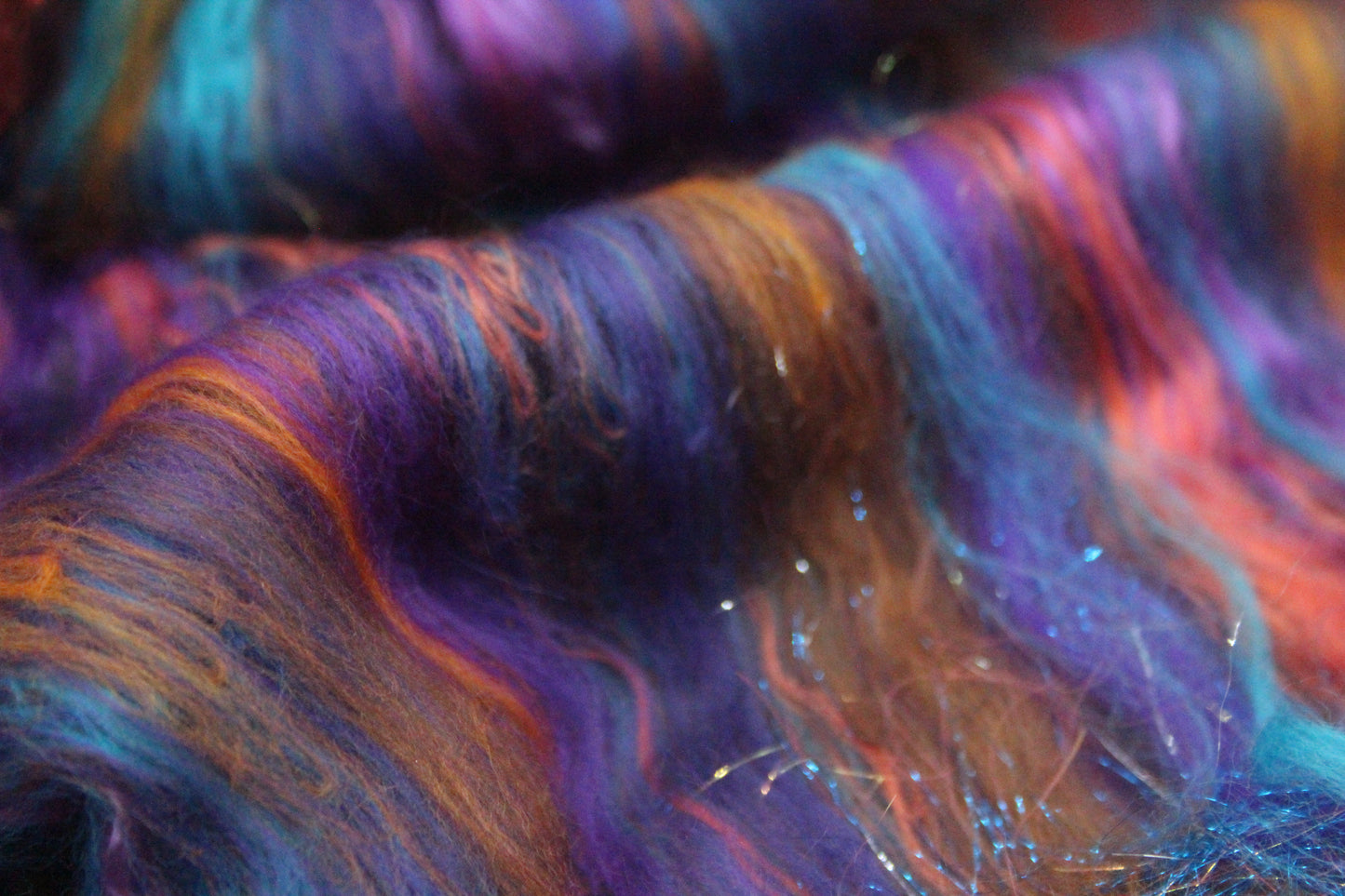 Supersoft Merino Art Batt - Blue Purple Orange Brown - 42 grams 1.4 oz - Wool for felting, spinning and weaving