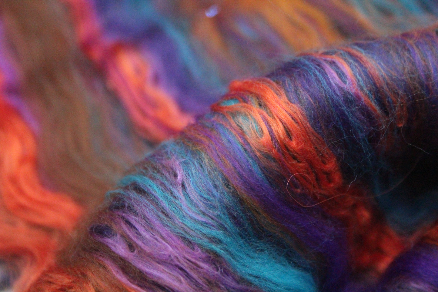 Supersoft Merino Art Batt - Blue Purple Orange Brown - 42 grams 1.4 oz - Wool for felting, spinning and weaving