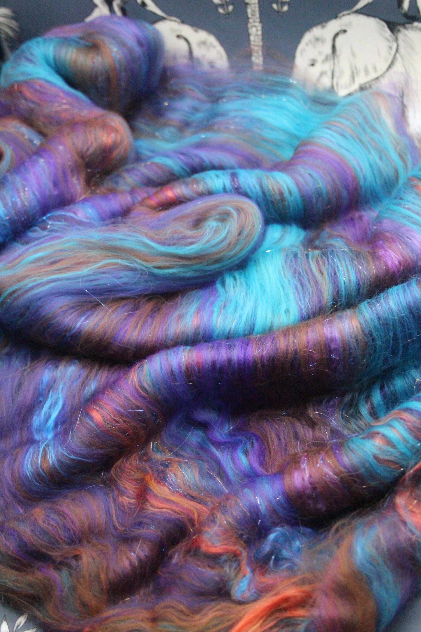 Supersoft Merino Art Batt - Blue Purple Orange Brown - 42 grams 1.4 oz - Wool for felting, spinning and weaving