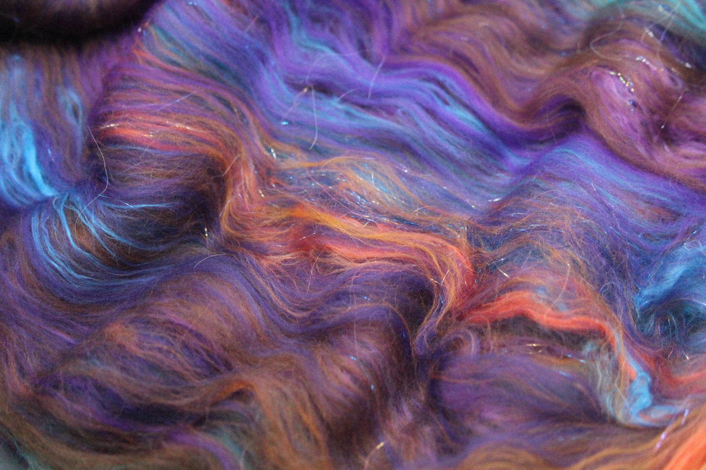 Supersoft Merino Art Batt - Blue Purple Orange Brown - 42 grams 1.4 oz - Wool for felting, spinning and weaving