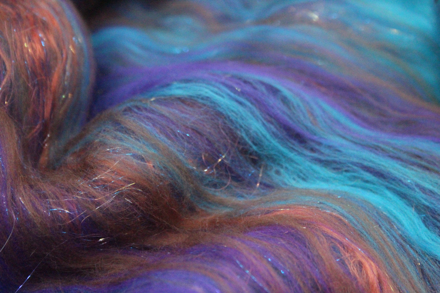 Supersoft Merino Art Batt - Blue Purple Orange Brown - 42 grams 1.4 oz - Wool for felting, spinning and weaving