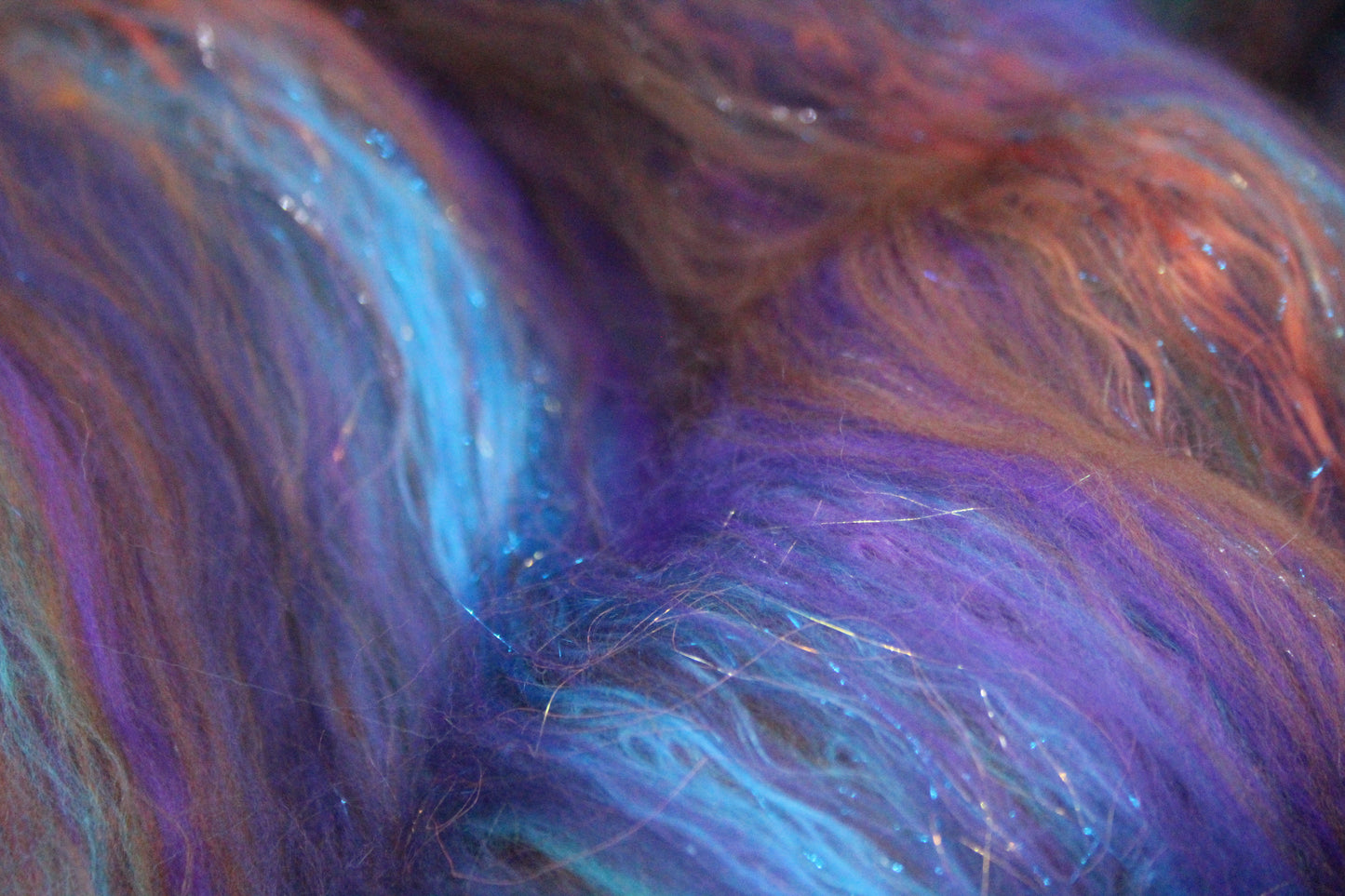 Supersoft Merino Art Batt - Blue Purple Orange Brown - 42 grams 1.4 oz - Wool for felting, spinning and weaving