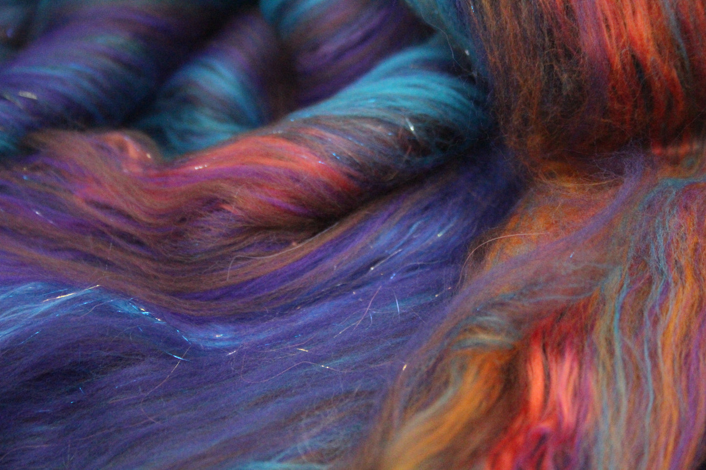 Supersoft Merino Art Batt - Blue Purple Orange Brown - 42 grams 1.4 oz - Wool for felting, spinning and weaving