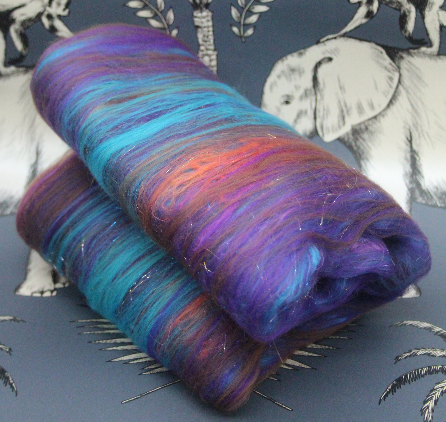 Supersoft Merino Art Batt - Blue Purple Orange Brown - 42 grams 1.4 oz - Wool for felting, spinning and weaving