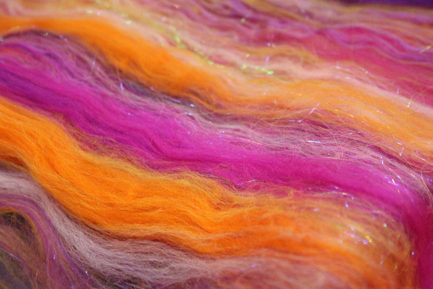 Supersoft Merino Art Batt - Orange Purple Pink - 32 grams 1.1 oz - Wool for felting, spinning and weaving