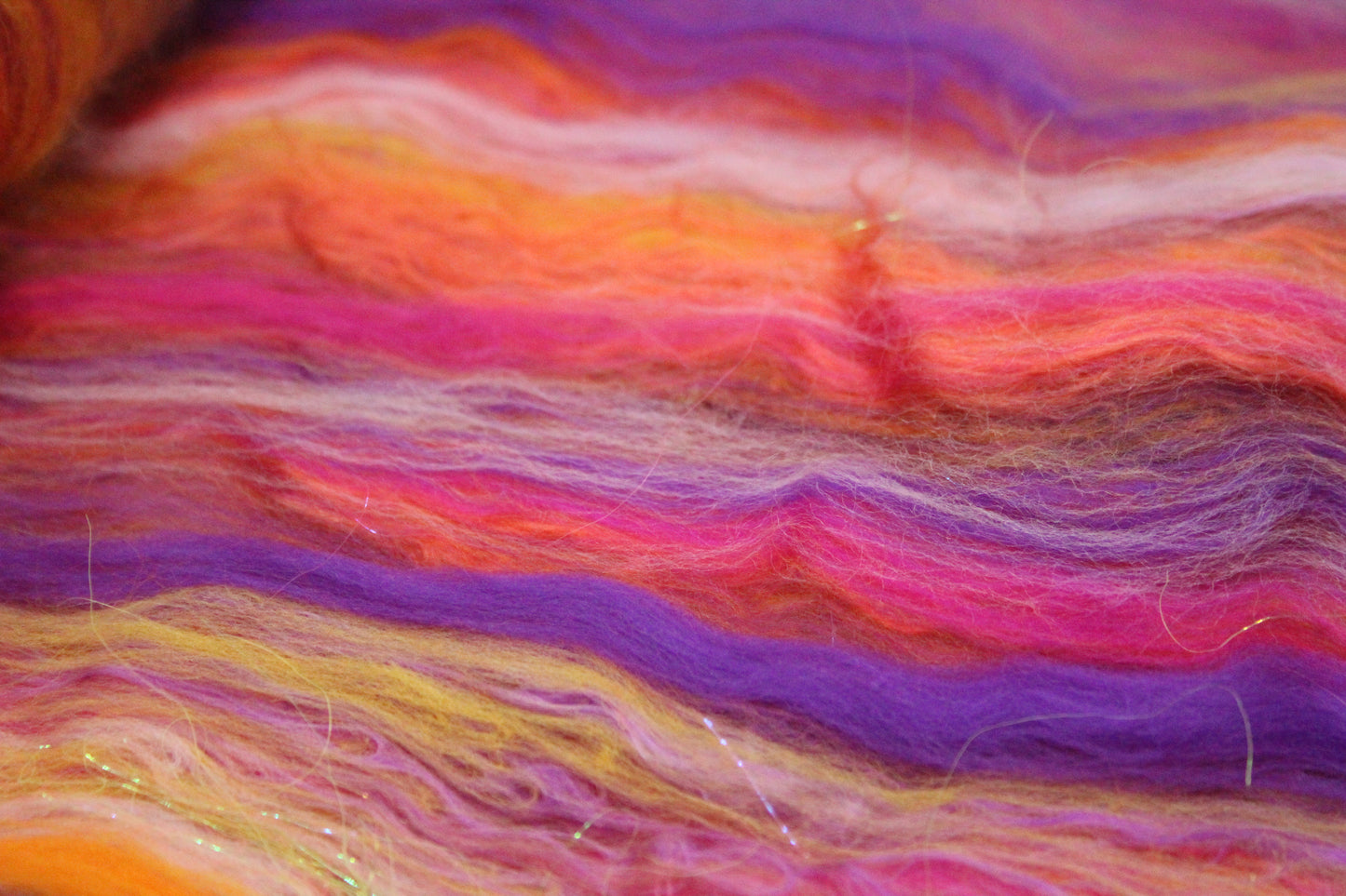 Supersoft Merino Art Batt - Orange Purple Pink - 32 grams 1.1 oz - Wool for felting, spinning and weaving