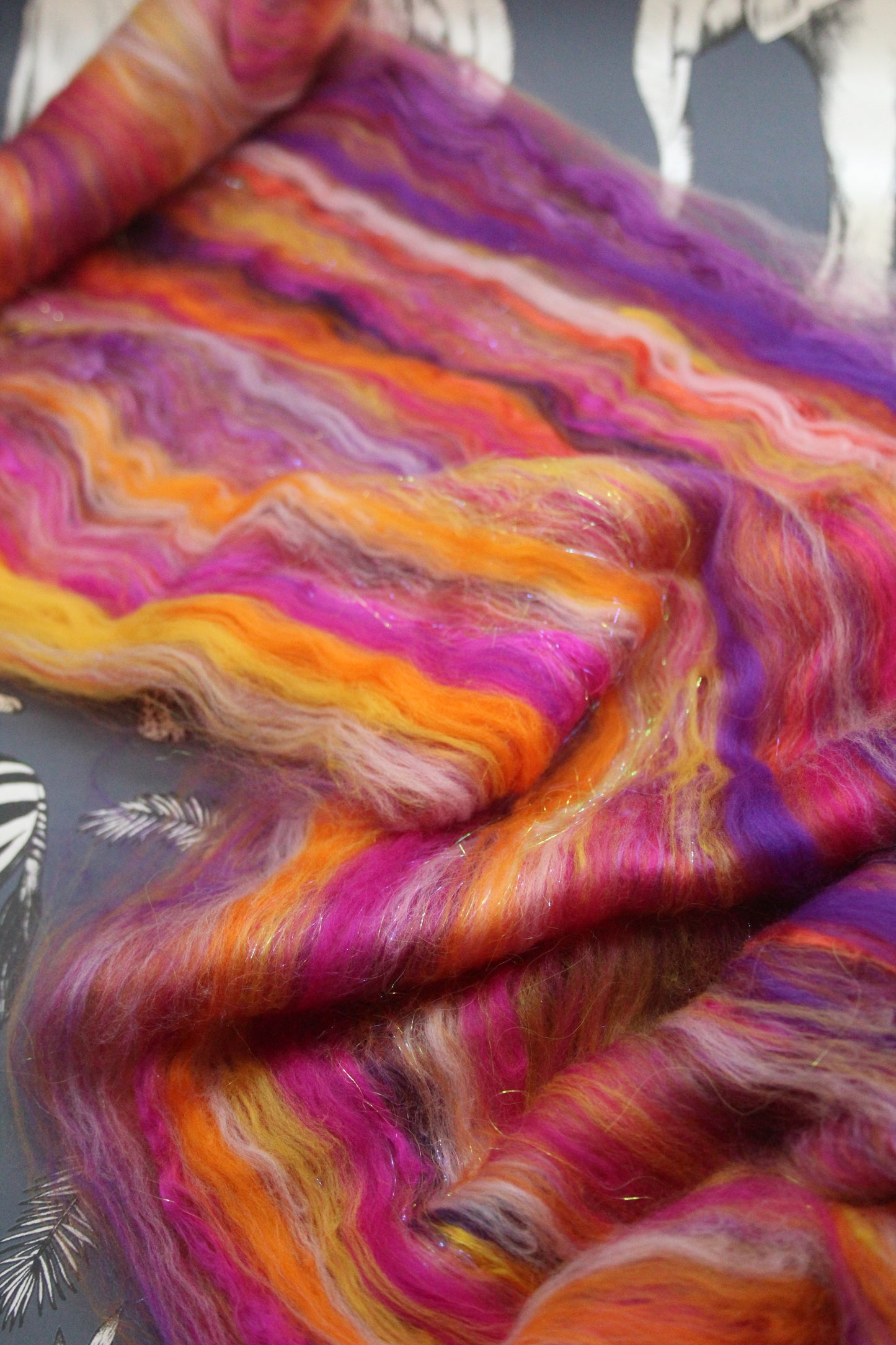 Supersoft Merino Art Batt - Orange Purple Pink - 32 grams 1.1 oz - Wool for felting, spinning and weaving