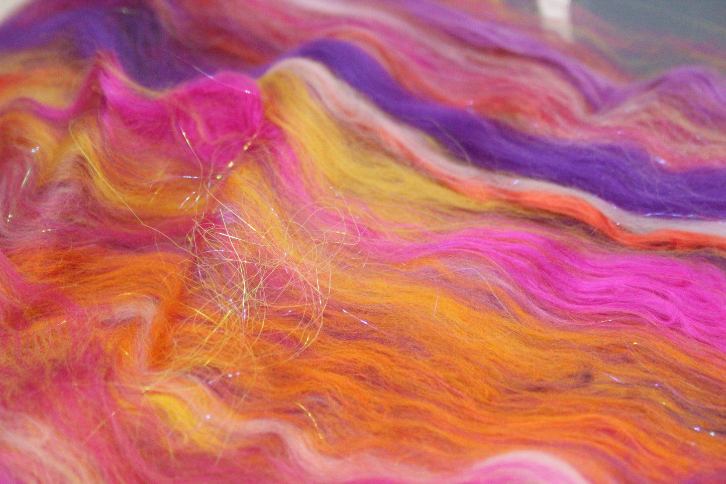 Supersoft Merino Art Batt - Orange Purple Pink - 32 grams 1.1 oz - Wool for felting, spinning and weaving