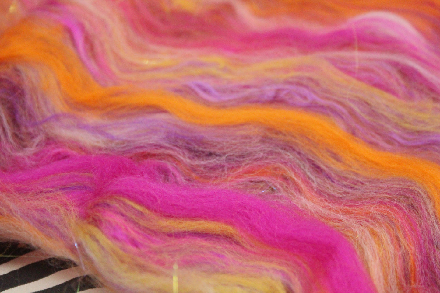 Supersoft Merino Art Batt - Orange Purple Pink - 32 grams 1.1 oz - Wool for felting, spinning and weaving