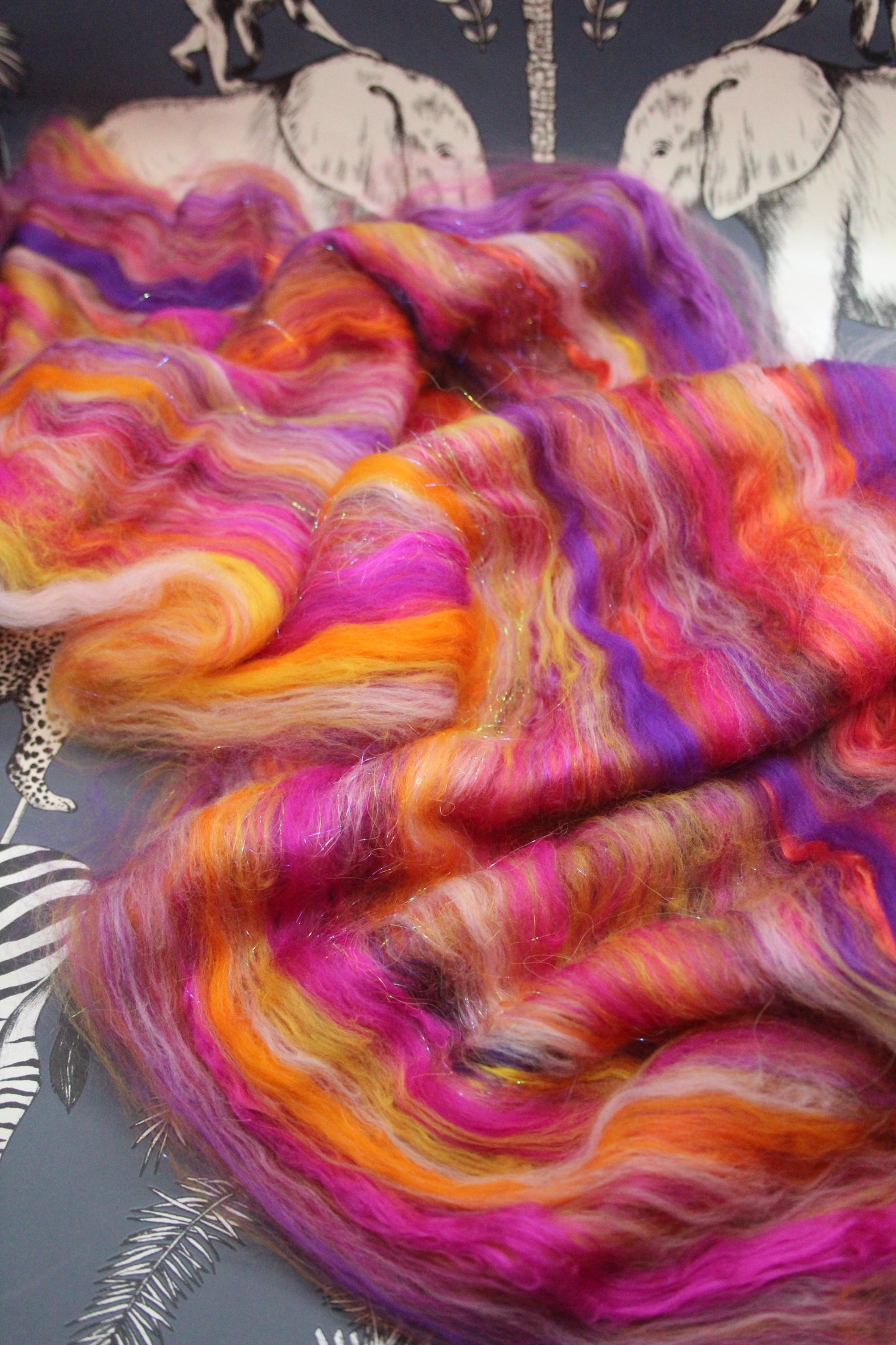 Supersoft Merino Art Batt - Orange Purple Pink - 32 grams 1.1 oz - Wool for felting, spinning and weaving