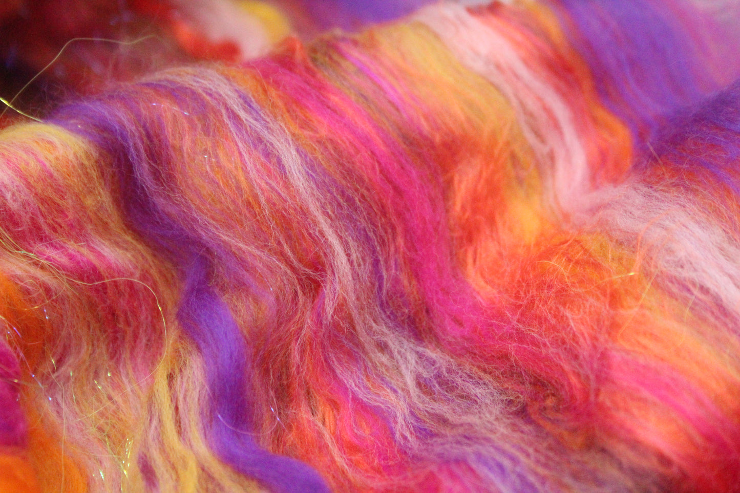 Supersoft Merino Art Batt - Orange Purple Pink - 32 grams 1.1 oz - Wool for felting, spinning and weaving