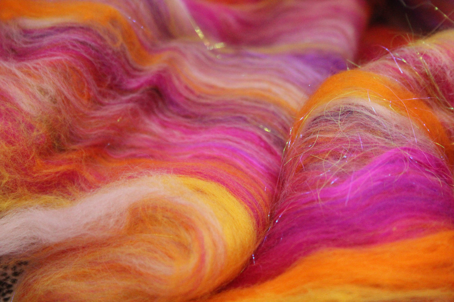 Supersoft Merino Art Batt - Orange Purple Pink - 32 grams 1.1 oz - Wool for felting, spinning and weaving