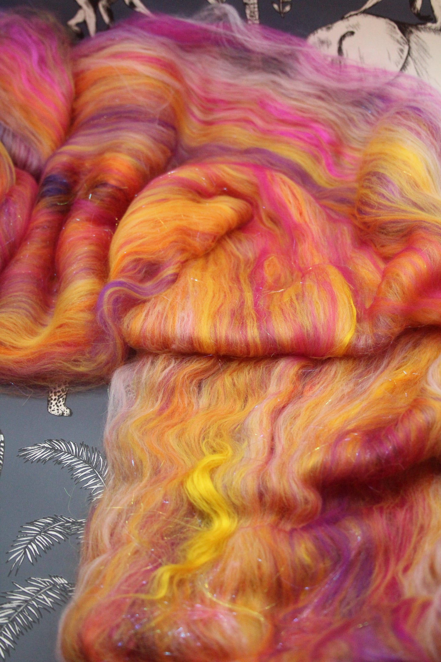 Supersoft Merino Art Batt - Orange Purple Pink - 32 grams 1.1 oz - Wool for felting, spinning and weaving