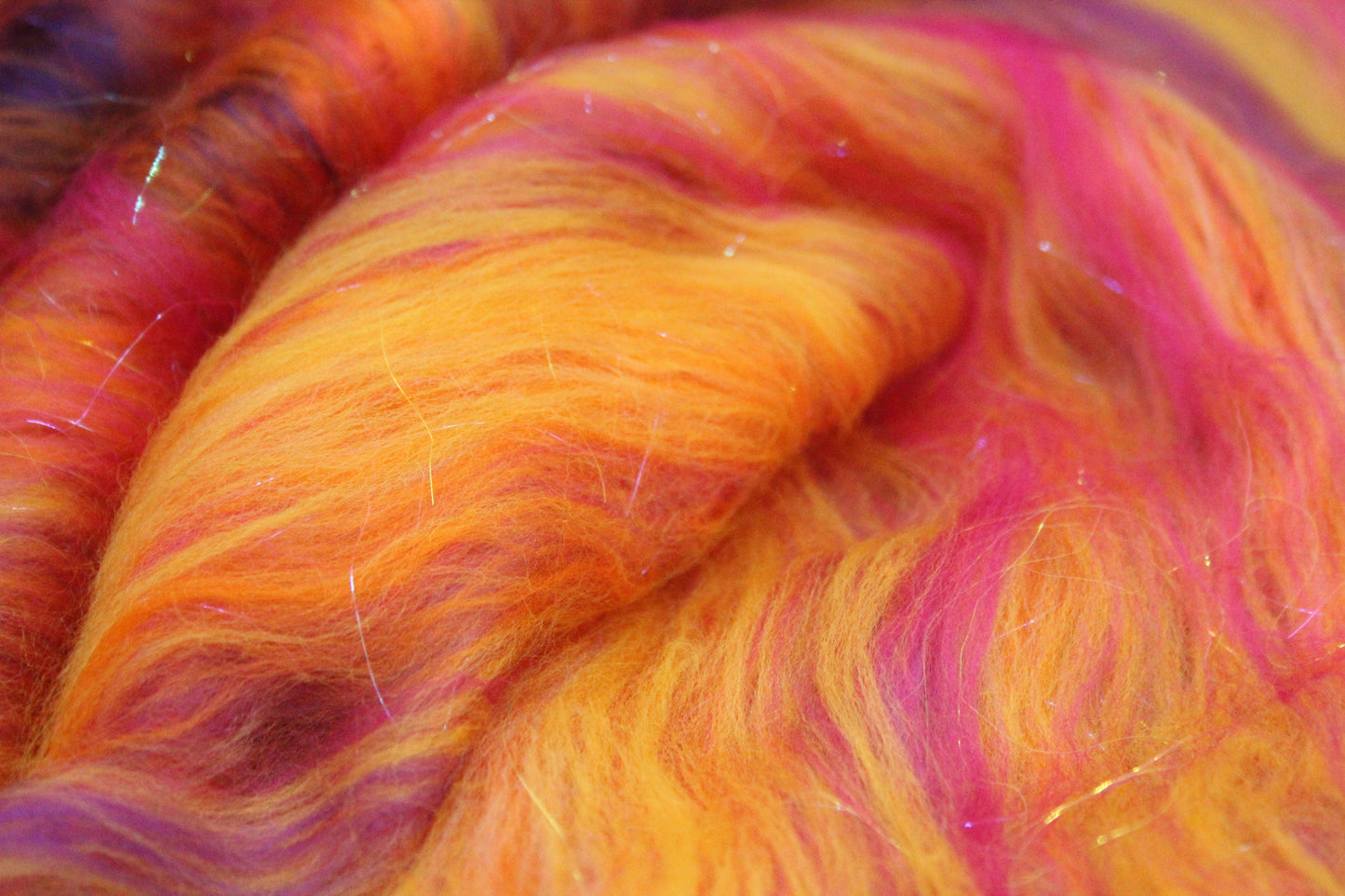 Supersoft Merino Art Batt - Orange Purple Pink - 32 grams 1.1 oz - Wool for felting, spinning and weaving