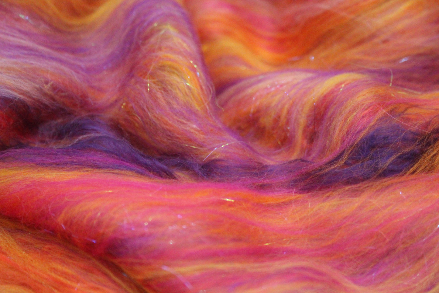 Supersoft Merino Art Batt - Orange Purple Pink - 32 grams 1.1 oz - Wool for felting, spinning and weaving
