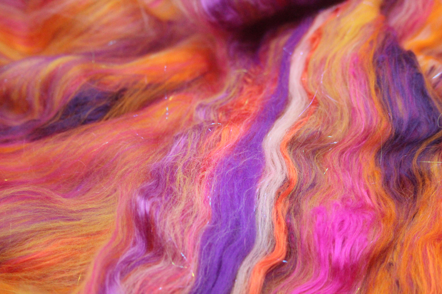 Supersoft Merino Art Batt - Orange Purple Pink - 32 grams 1.1 oz - Wool for felting, spinning and weaving