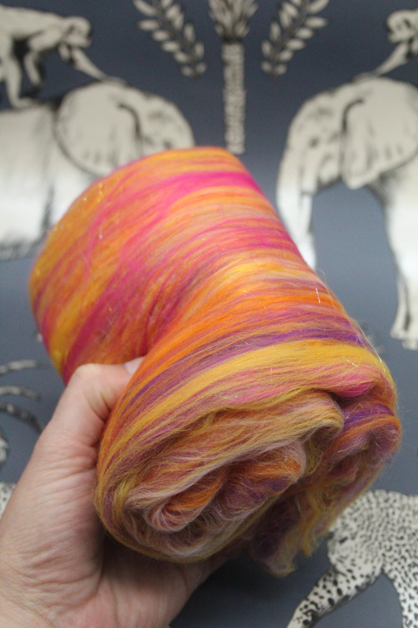 Supersoft Merino Art Batt - Orange Purple Pink - 32 grams 1.1 oz - Wool for felting, spinning and weaving