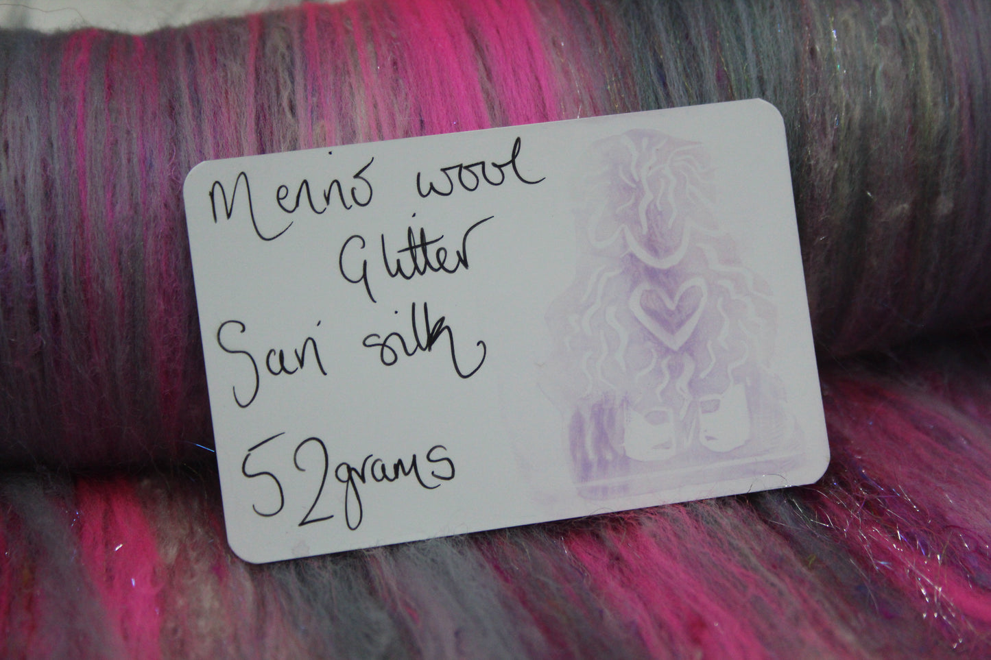 Merino Art Batt  - Grey Pink - 52 grams 1.8 oz - Wool for felting, spinning and weaving