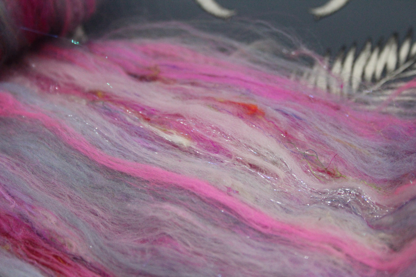 Merino Art Batt  - Grey Pink - 52 grams 1.8 oz - Wool for felting, spinning and weaving