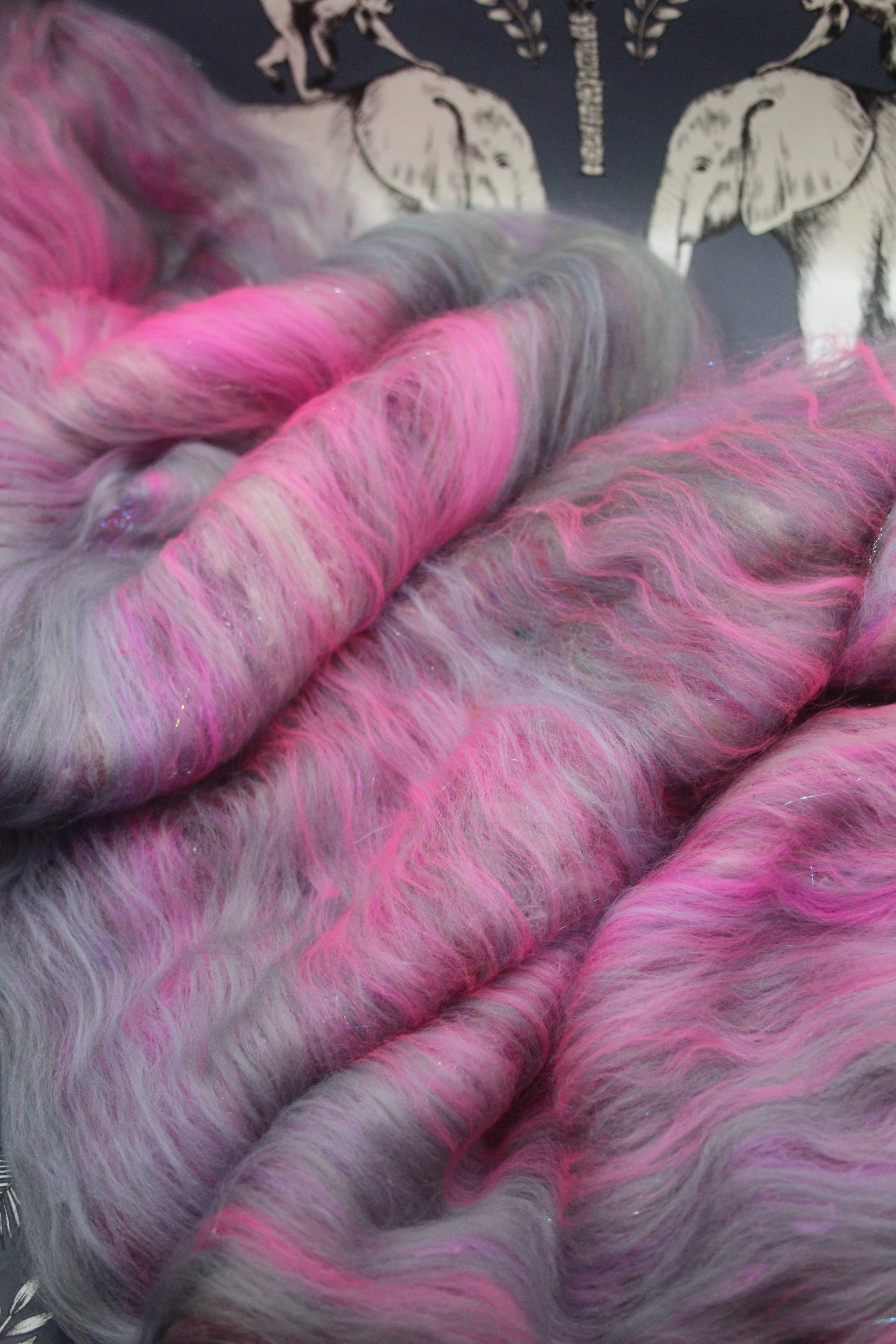 Merino Art Batt  - Grey Pink - 52 grams 1.8 oz - Wool for felting, spinning and weaving