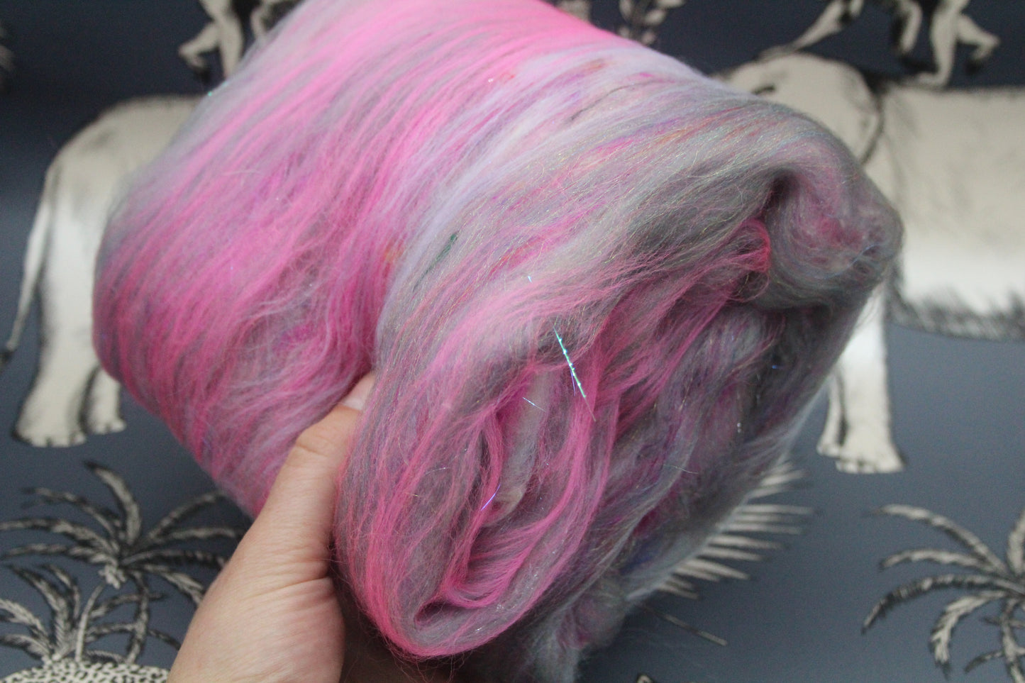 Merino Art Batt  - Grey Pink - 52 grams 1.8 oz - Wool for felting, spinning and weaving