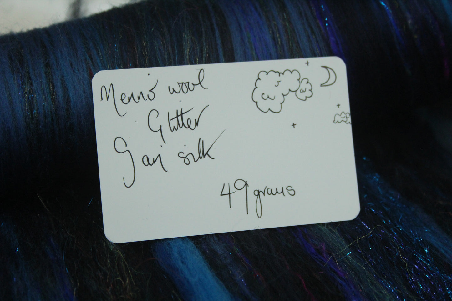 Merino Art Batt  - Blue Black  - 49 grams 1.7 oz - Wool for felting, spinning and weaving