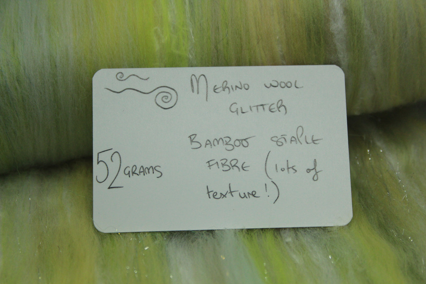 Merino Art Batt  - Green White Yellow  - 52 grams 1.8 oz - Wool for felting, spinning and weaving